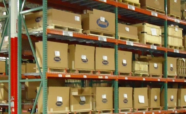 Store stock in boxes on warehouse racks